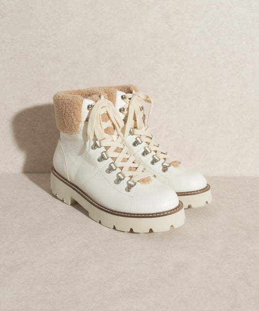 Cream Teddy Lace-Up Boots