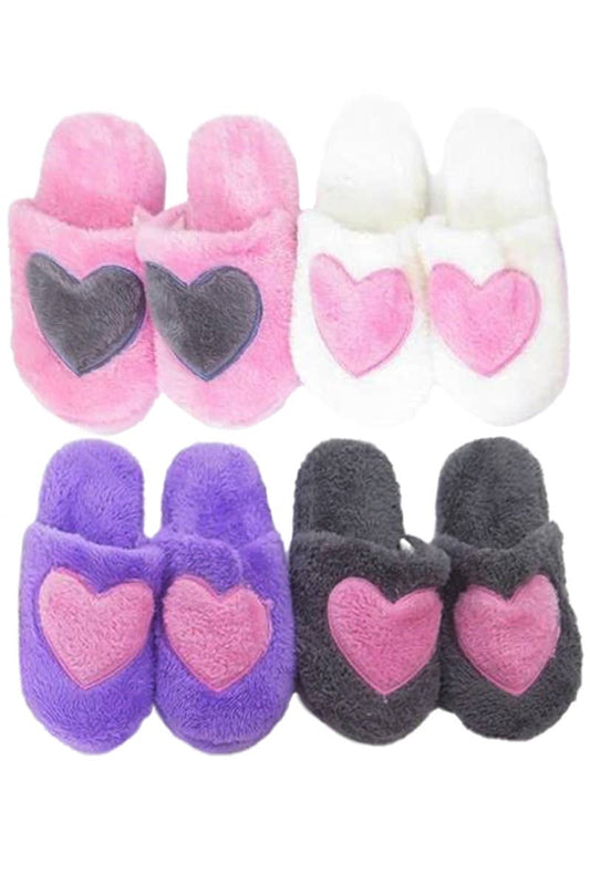 Fuzzy Fleece Heart Lounge Slipper Slides