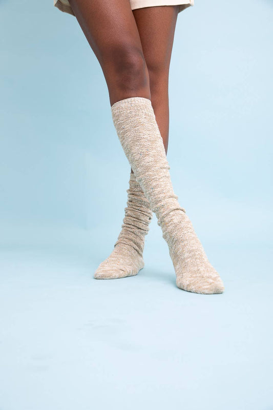 Speckle Knit Boot Socks: Beige