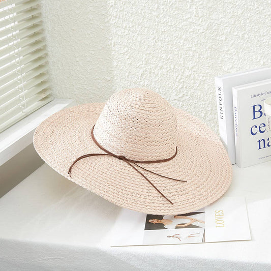 Solid Color Floppy Straw Hat: Pink