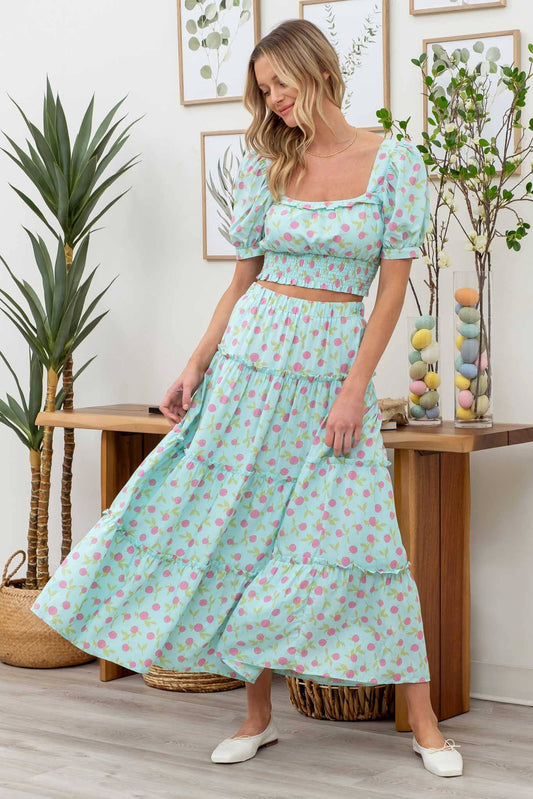 Summer Picnic Midi Skirt Set: MINT