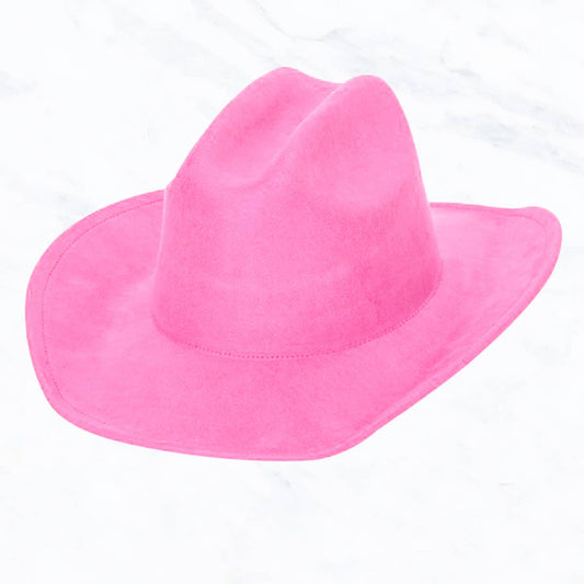 Big Brim Suede Western Cowboy Fedora Hat: Barbie Pink