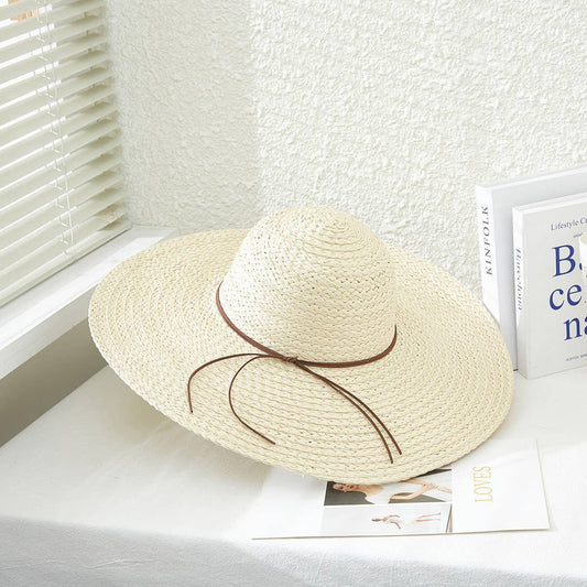 Solid Color Floppy Straw Hat: Beige