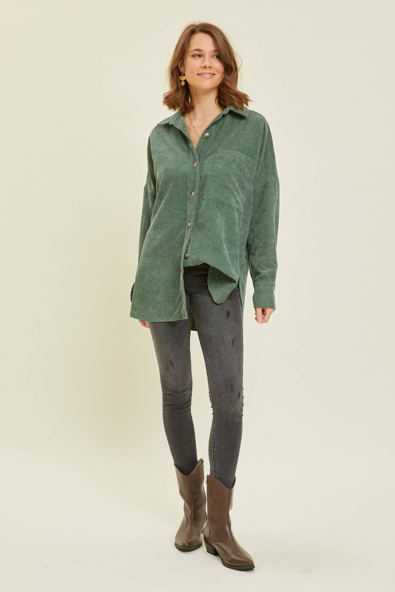 OVERSIZED CORDUROY TOP: EMERALD