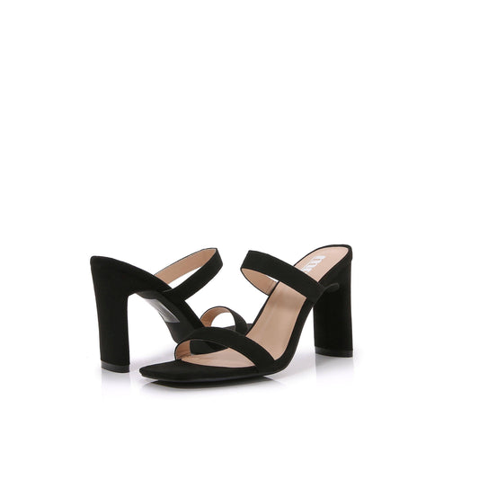 Double Strap Square Open Toe Heels - Black